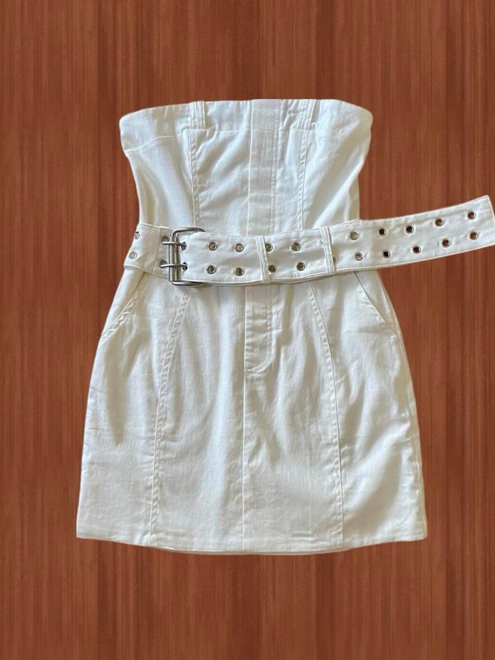 Oh Polly White Strapless Mini Dress with Belt